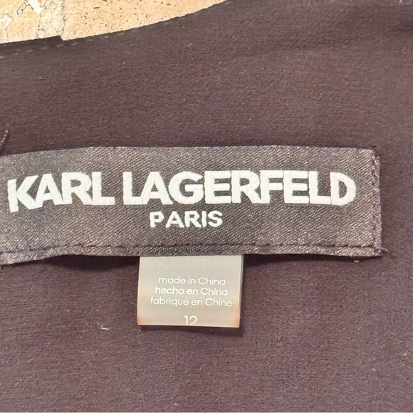Karl Lagerfeld Paris Chiffon Embellished Midi Dress Black Pleated Womens 12 - Picture 12 of 17